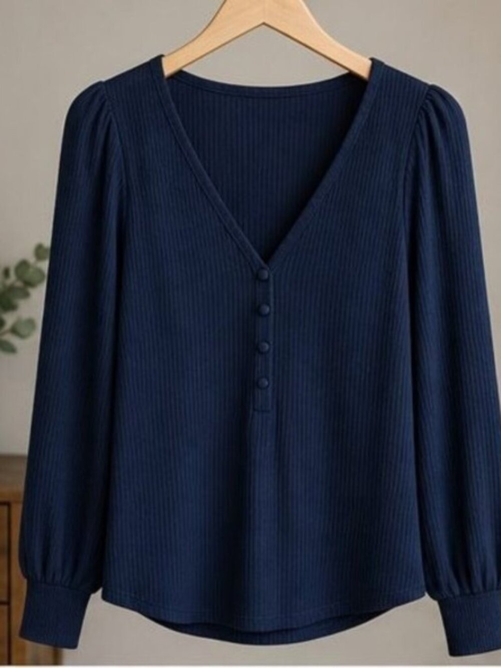 Navy V Neck Top